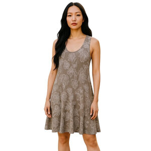 Floral Dragon Fly Tank Dress S/M Taupe Ruffle Scoop Sleeveless Made in Italy